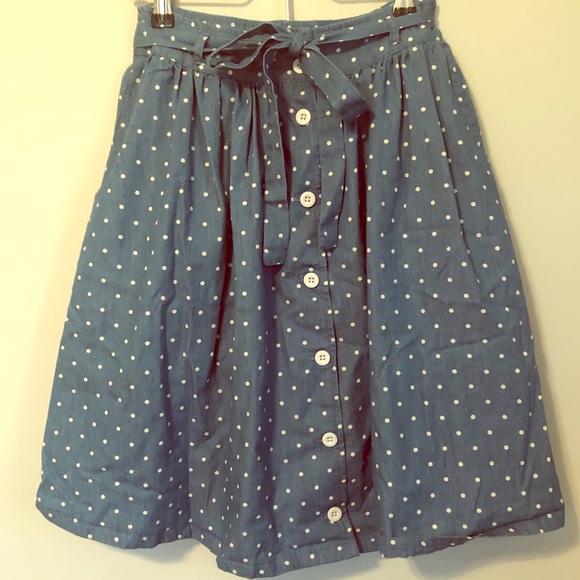 Modcloth Dresses & Skirts - ModCloth chambray polka dot skirt w/ bow belt